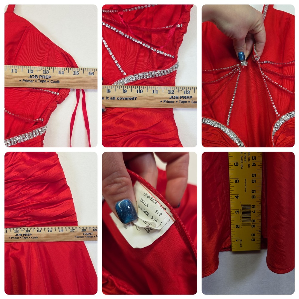 Mori Lee Prom Dress Womens 1/2 Red Formal Rhinestone Mermaid Maxi Glam Hollywood - Picture 3 of 16